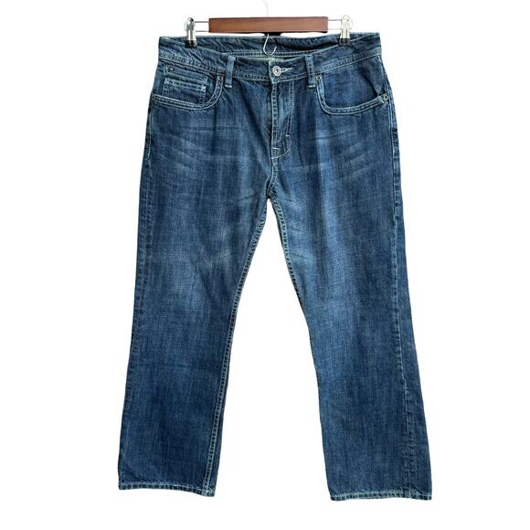 Buffalo David Bitton Dover Men Dark Wash Denim Whiskered Straight Leg Jeans 33 - Picture 1 of 9